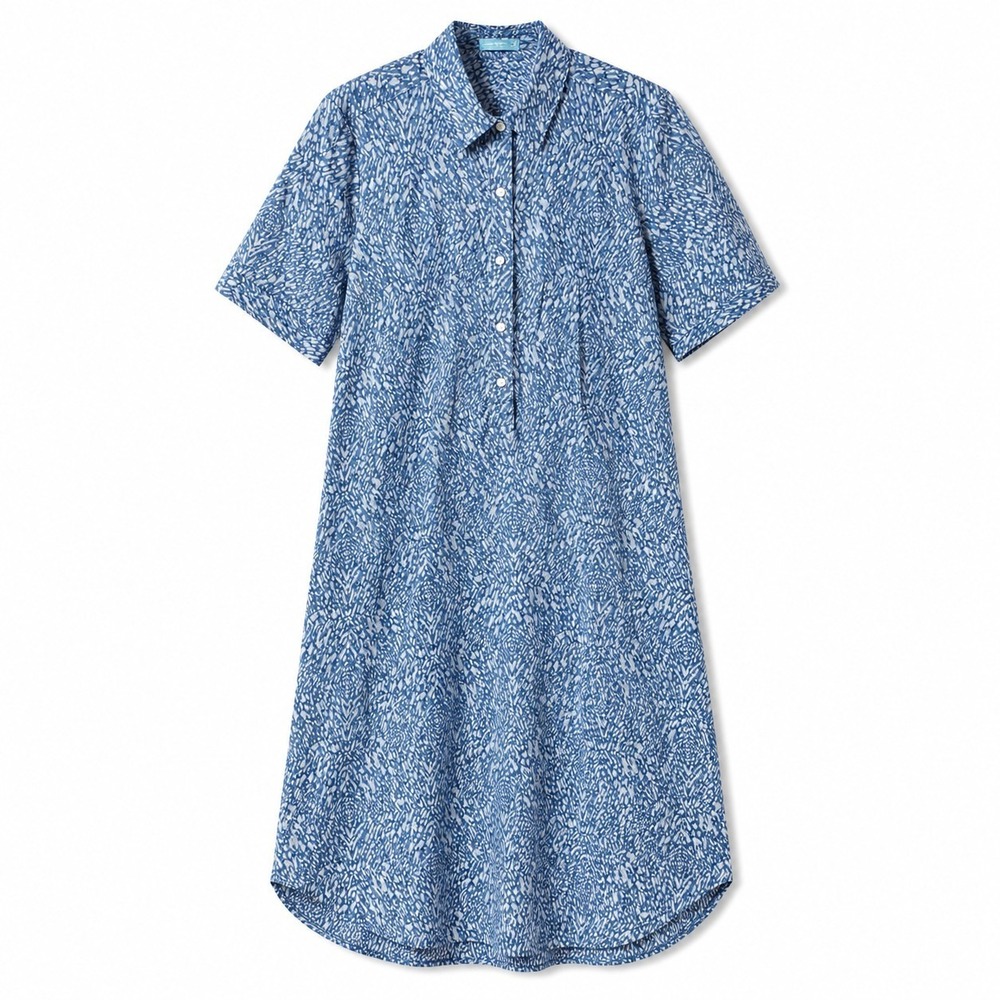 J. McLAUGHLIN "Arissa" Shirt Dress Sz XS Blue Geo Performance Stretch Pockets